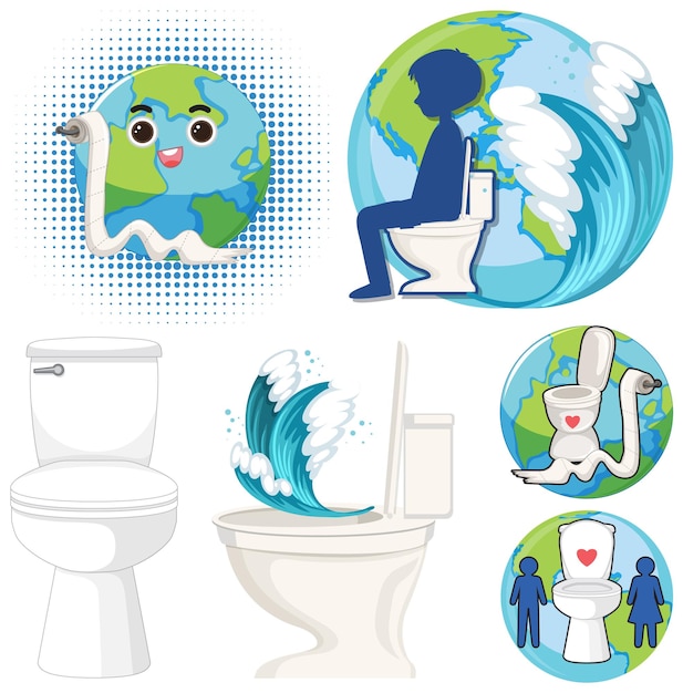 Conjunto de ícones de desenho animado para banheiro para decoração e sinalização de banheiro