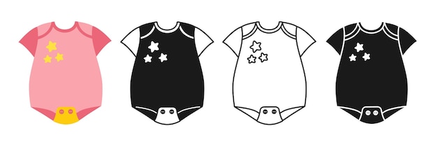 Vetor conjunto de ícones de desenho animado para bebê roupas de camisa infantil roupas recém-nascidas colete símbolo bonito acessório de berçário