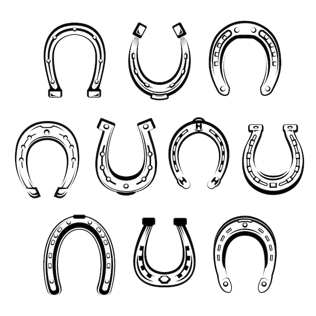 Vetor conjunto de ícones de desenho vetorial de símbolos de ferradura