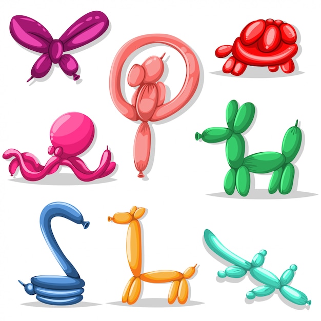 Conjunto de ícones de desenhos animados de animais balão isolado branco
