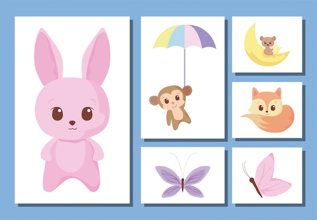 Conjunto de ícones de desenhos animados de animais fofos