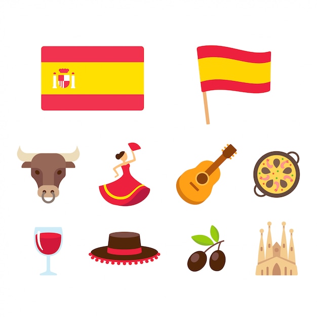Conjunto de ícones de desenhos animados de espanha