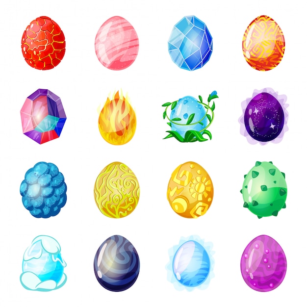 Vetor conjunto de ícones de desenhos animados de ovo de dragão eu