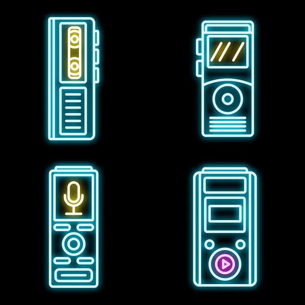 Vetor conjunto de ícones de ditáforo moderno conjunto geral de íconos vetoriais de ditáfono moderno cor de néon em preto