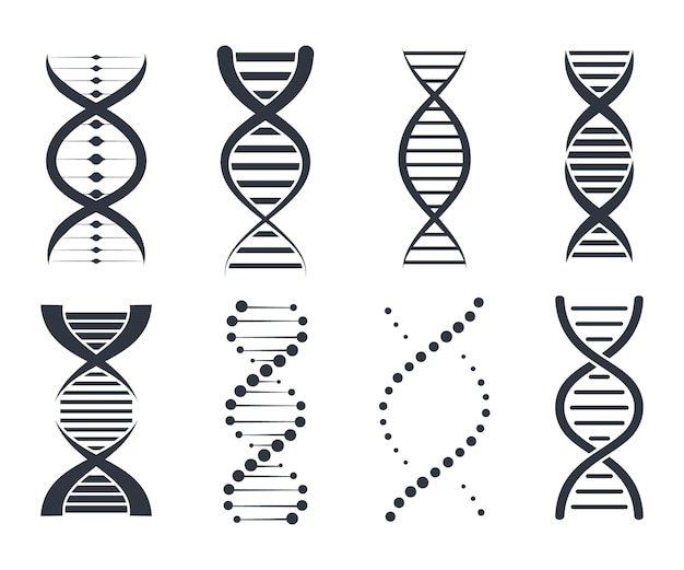 Vetor conjunto de ícones de dna. coleção genética de sinais, elementos e ícones. pictograma de símbolo de dna isolado no fundo branco