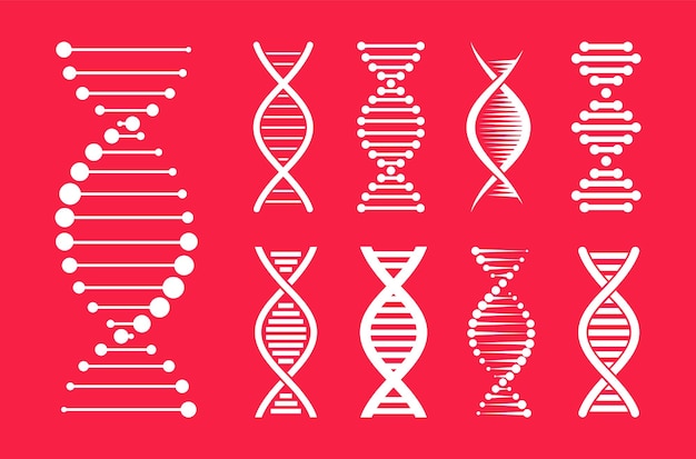 Conjunto de ícones de dna molécula de estrutura e cromossomo sinais genéticos