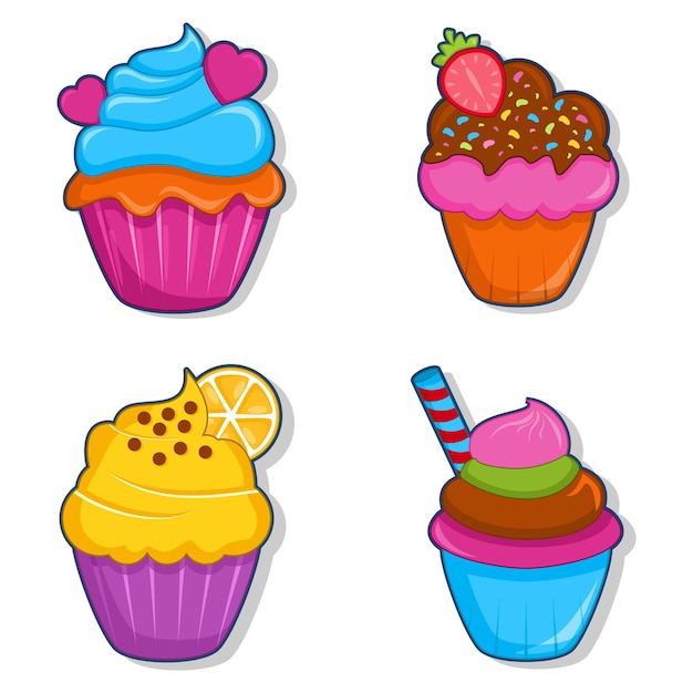 Conjunto de ícones de doces cupcake coloridos de vetor