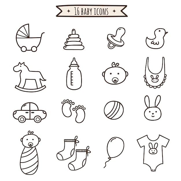 Conjunto de ícones de doodle de bebê