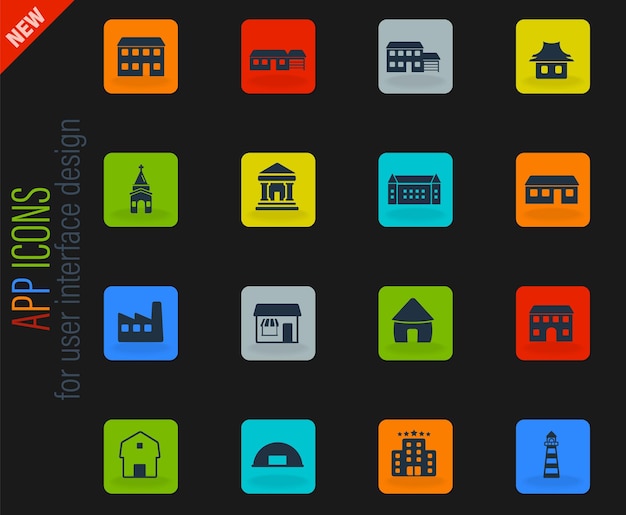 Conjunto de ícones de edifícios