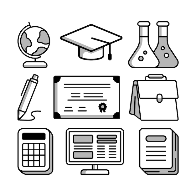Vetor conjunto de ícones de educação desenhados à mão