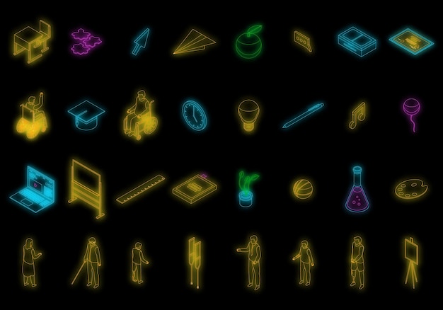 Conjunto de ícones de educação inclusiva vector neon