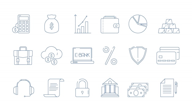 Conjunto de ícones de elemento linear de finanças