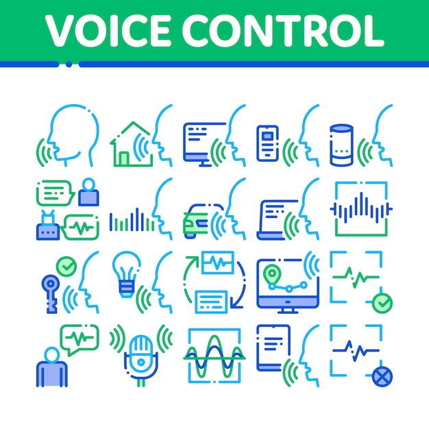 Vetor conjunto de ícones de elementos de coleção de controle de voz