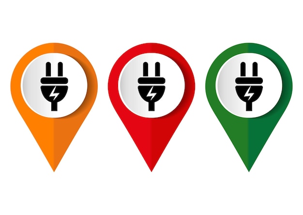 Conjunto de ícones de eletricidade ilustração vetorial de design plano de plugue de energia em opções de 3 cores