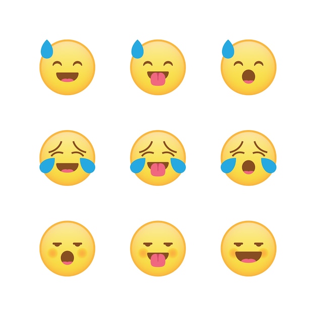 Vetor conjunto de ícones de emoji estranho feliz