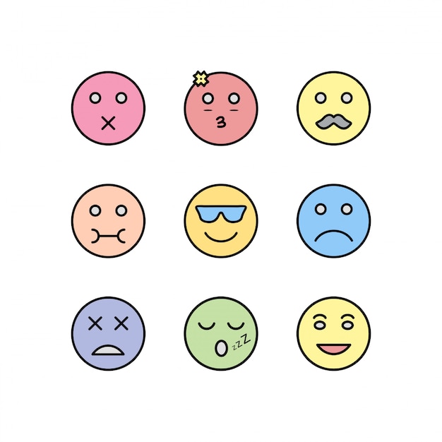 Conjunto de ícones de emoji isolado no fundo branco