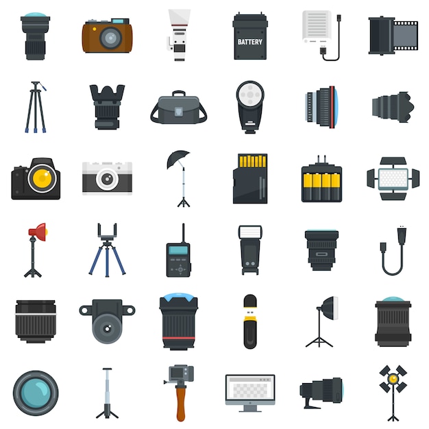 Conjunto de ícones de equipamento de fotógrafo