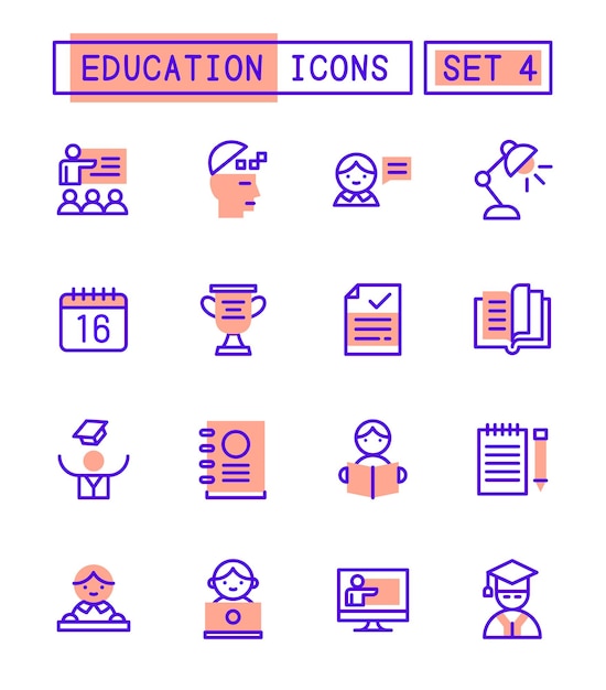 Conjunto de ícones de escola e educação