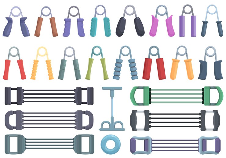 Vetor conjunto de ícones de espander vetor de desenho animado banda de atividade ferro de braço