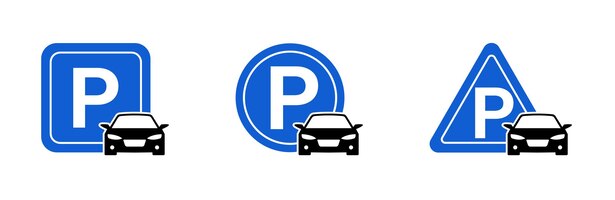 Conjunto de ícones de estacionamento de automóveis. espaço de estacionamento. conjunto de sinais de estacionamento. ícone do carro. gráfico de vetor. eps 10