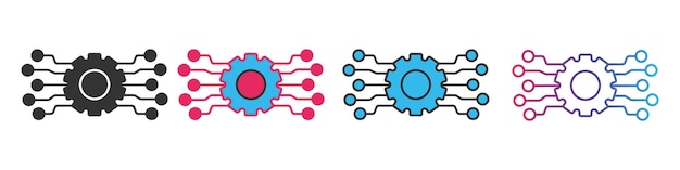 Conjunto de ícones de estilo diferente de tecnologia inteligente Contorno e sinal vetorial preenchido