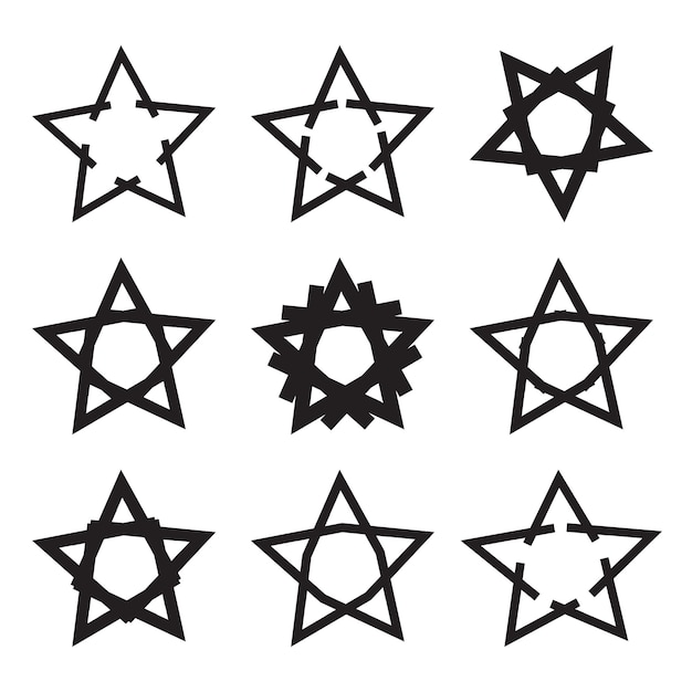 Vetor conjunto de ícones de estrelas pretas e brancas