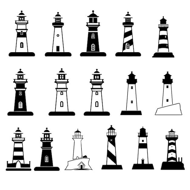 Conjunto de ícones de farol ícone de torre símbolo marinho ilustração vetorial eps