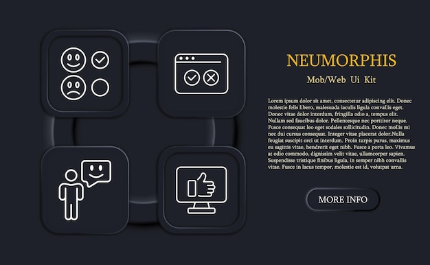 Conjunto de ícones de feedback como caixa de antipatia avalie a área de transferência de serviço com a área de transferência de estrelas de classificação de marca de seleção com polegares para cima conceito de feedback estilo de neomorfismo ícone de linha vetorial para negócios