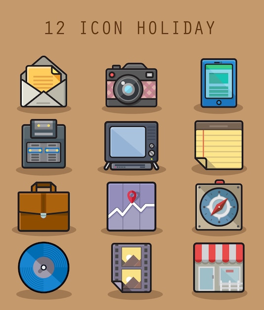 Conjunto de ícones de férias com o ícone de 12 caracteres