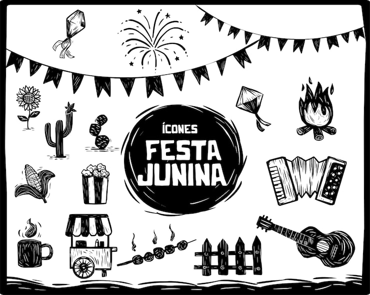 Vetor conjunto de ícones de festival e feira