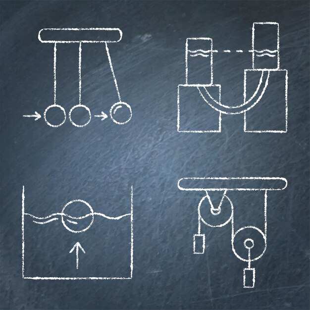Vetor conjunto de ícones de física na lousa