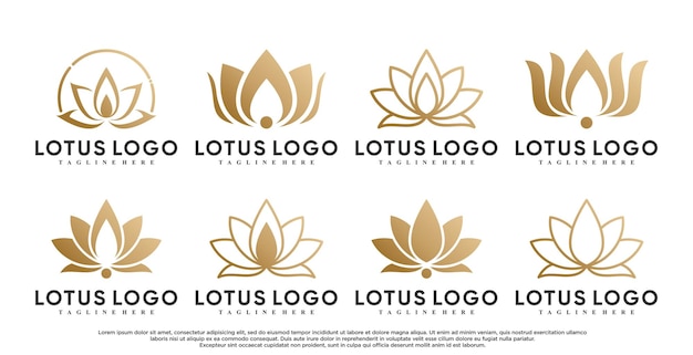 Vetor conjunto de ícones de flor de lótus design de logotipo com conceito único vetor premium