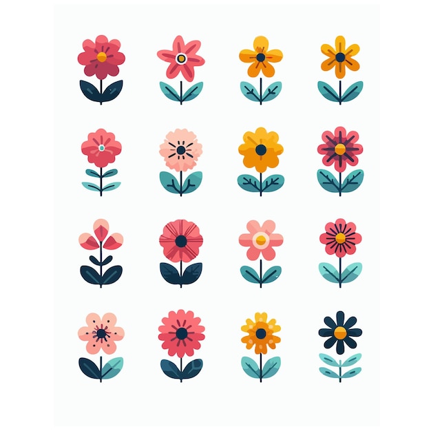 Conjunto de ícones de flores Flores isoladas em fundo branco