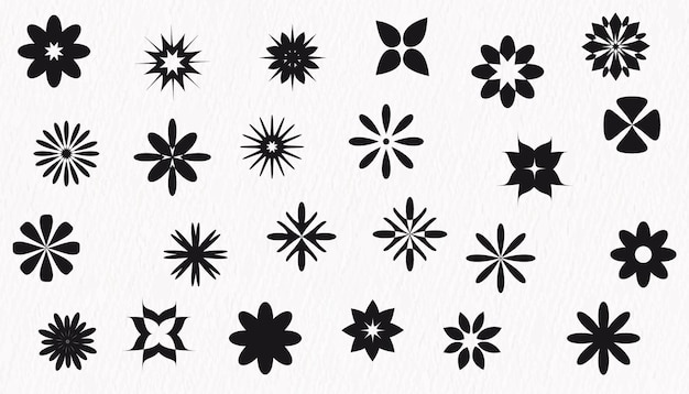 Conjunto de ícones de flores Silhueta de ícone de flor de tipo diferente e clipart