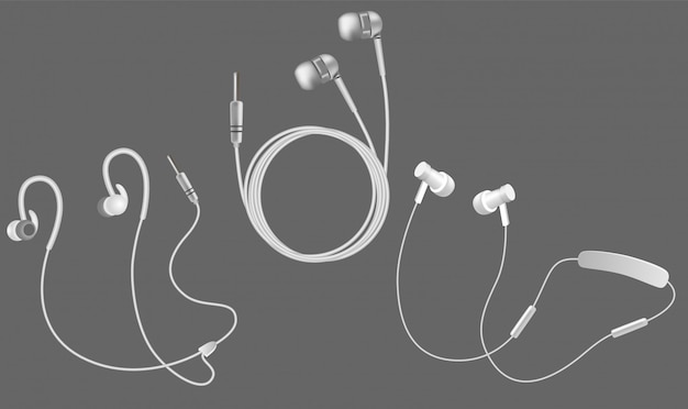 Conjunto de ícones de fones de ouvido branco realista