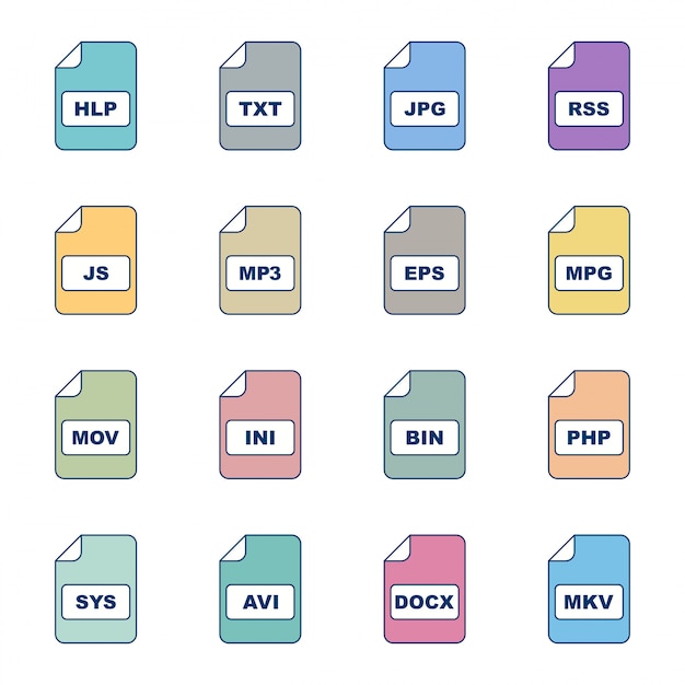 Vetor conjunto de ícones de formatos de arquivo