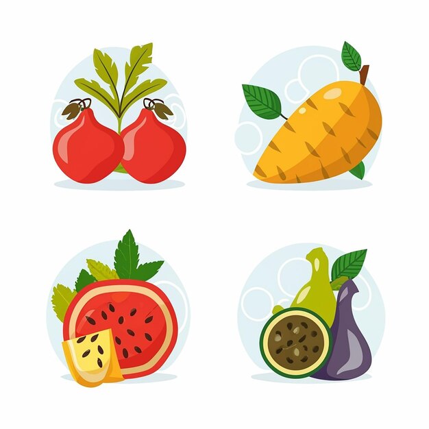 Vetor conjunto de ícones de frutas e vegetais de verão vetor