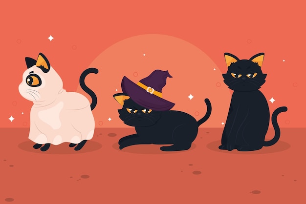 Conjunto de ícones de gatos de Halloween