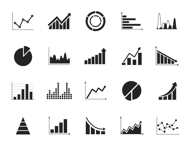 Conjunto de ícones de gráficos e gráficos de negócios Gráficos de dados de negócios