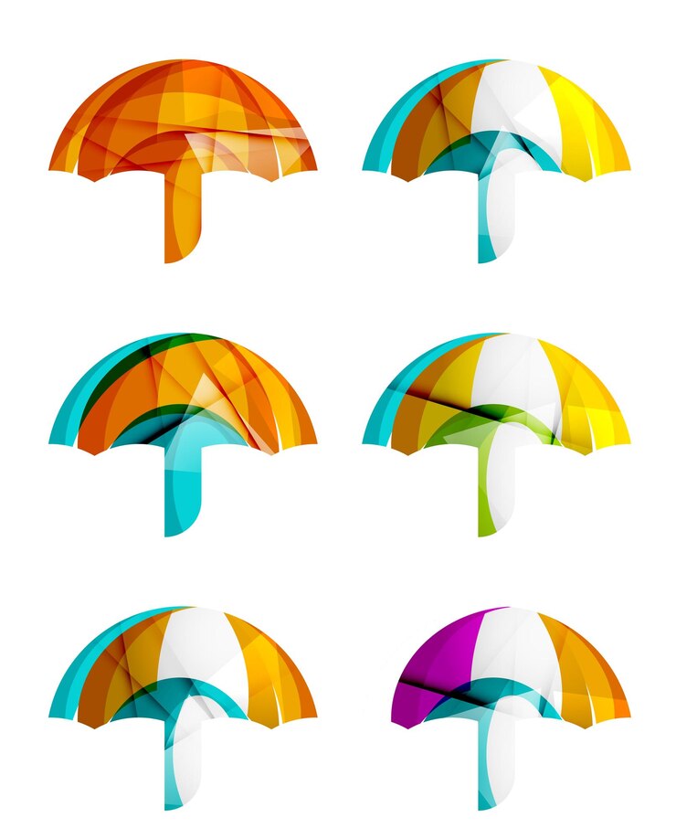 Vetor conjunto de ícones de guarda-chuva abstratos, conceitos de proteção de logotipo de negócios, design geométrico moderno limpo