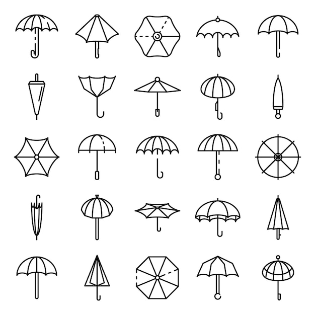 Conjunto de ícones de guarda-chuva, estilo de estrutura de tópicos