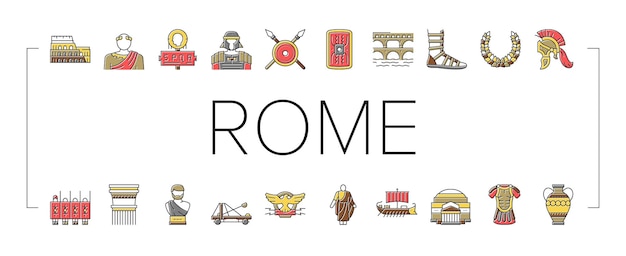 Conjunto de ícones de história antiga de roma antiga
