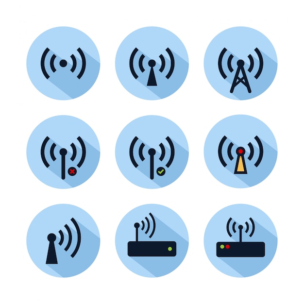 Conjunto de ícones de hotspot wi-fi isolado no círculo azul. ícone de conexão de ponto de acesso para web e telefone celular