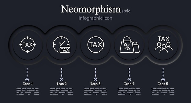Vetor conjunto de ícones de impostos sight timer prazo credores compra on-line inspeção interesse estilo neomorfismo ícone de linha vetorial para negócios e publicidade