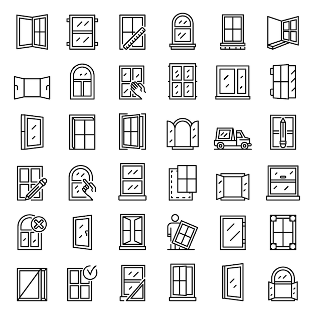 Conjunto de ícones de instalação de janela, estilo de estrutura de tópicos