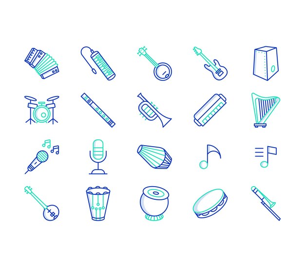 Conjunto de ícones de instrumentos musicais