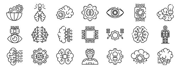 Conjunto de ícones de inteligência artificial, estilo de estrutura de tópicos