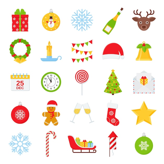 Conjunto de ícones de inverno de natal ilustração vetorial em design plano