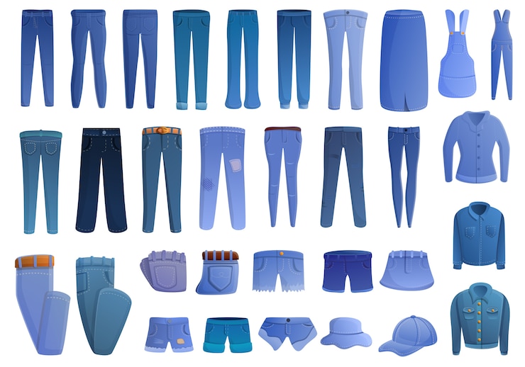 Vetor conjunto de ícones de jeans, estilo cartoon