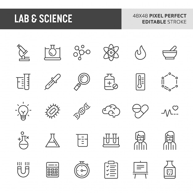 Conjunto de ícones de laboratório e ciência